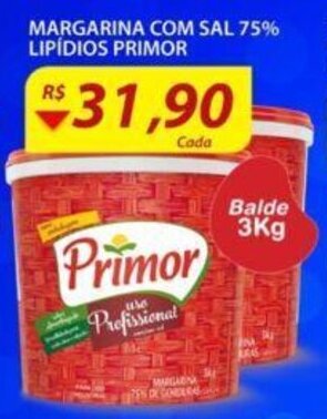 Assaí Atacadista Margarina com Sal 75% Lipidios Primor 3kg oferta