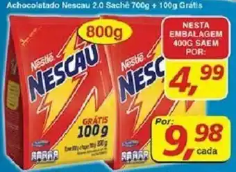 Supermercados Guanabara Achocolatado Nescau 2.0 sache 400g+ 100g Gratis oferta
