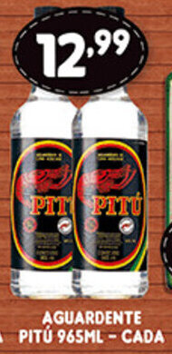 Supermercados Cristal Aguardente Pitu 965ml - cada oferta