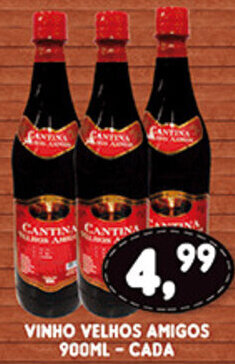 Supermercados Cristal Vinho Velhos Amigos 900ml - cada oferta