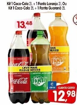 Kit 1 Coca Cola 2L + 1 Fanta Laranja 2L ou Kit 1 Coca Cola 2L + 1 Fanta Guarana 2L