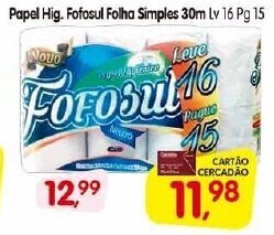 Cercadão Papel Hig. Fofosul Folha Simples 30m oferta
