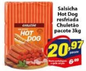 Vencedor Atacadista Salsicha Hot Dog Resfriada Chuletao pacote 3kg oferta