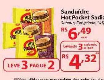 Nacional Sanduiche hot pocket sadia leve 3 pague 2 oferta