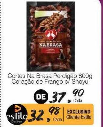 Supermercado Dalben Cortes na brasa perdigão coração de frango c shoyu oferta