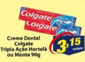 Vencedor Atacadista Creme Dental Colgate Tripla Acao Hortela ou Menta 90g oferta