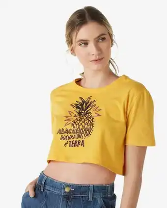Camiseta cropped feminina manga curta abacaxi amarelo pool by riachuelo