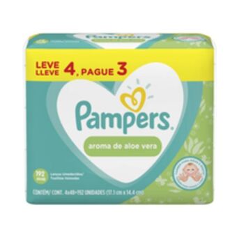 Supermercados Pague Menos Lenços umedecidos pampers aroma de aloe vera 192 unidades oferta