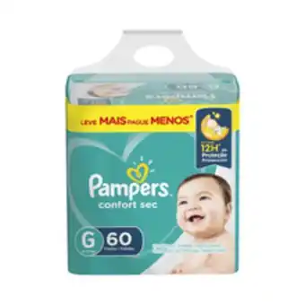 Supermercados Pague Menos Fralda pampers confort sec fortbag g com 60 unidades oferta