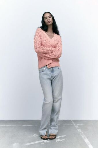 ZARA Casaco de malha pointelle oferta