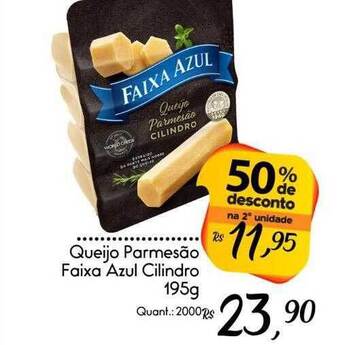 Giassi Supermercados Queijo parmesão faixa azul cilindro 50% de desconto na 2° unidade oferta