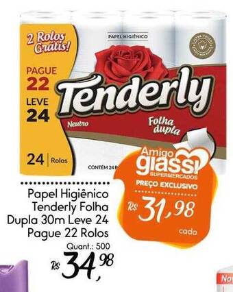 Giassi Supermercados Papel higiênico tenderly folha dupla 30m leve 24 pague 22 rolos oferta