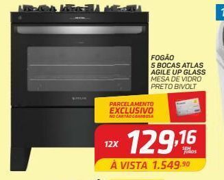 GBarbosa Fogão 5 bocas atlas agile up glass oferta