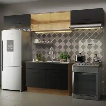 Pão de Açúcar Cozinha compacta madesa agata 280001 com armário e balcão - rustic/preto oferta
