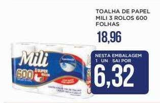 Apoio Mineiro Toalha de papel mili 3 rolos 600 folhas oferta