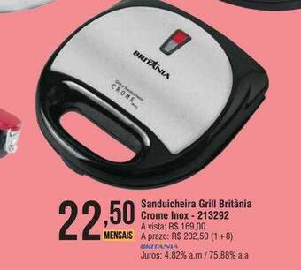 Berlanda Sanduicheira grill britânia crome inox oferta