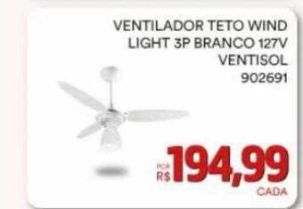 Ventilador teto wind light 3p branco 127v ventisol