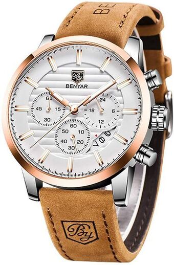 Carrefour Benyar quartz chronograph waterproof watches business and sport design leather band strap wrist watch for men oferta