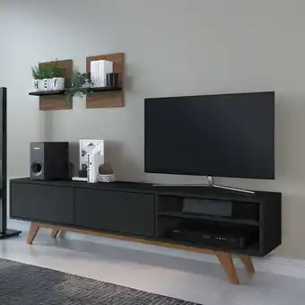 Carrefour Rack home theater para tv sala de estar 2 portas 2 nichos retangular preto marrom madeira oferta