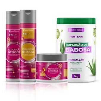 Beleza Natural Kit restauração intensiva e pentear explosão de babosa 1kg oferta