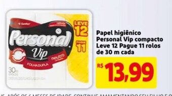 Mercado Extra Papel Higiénico Personla Vip compacto Leve 12 Pague 11 rolos de 30m cada oferta