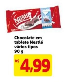 Chocolate em Tablete Nestle varios tipos 90g