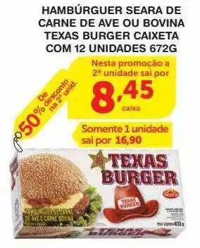 Roldão Hambúrguer seara de carne de ave ou bovina texas burger caixeta oferta
