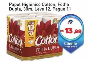 Tonin Superatacado Papel higiênico cotton, folha dupla, 30m, leve 12, pague 11 oferta