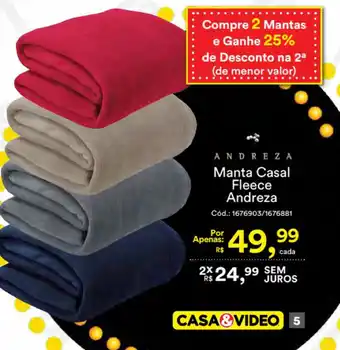 Casa e Vídeo Manta Casal Fleece Andreza oferta