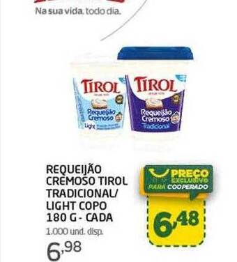 Cooper Requeijão cremoso tirol tradicional - light copo cada oferta