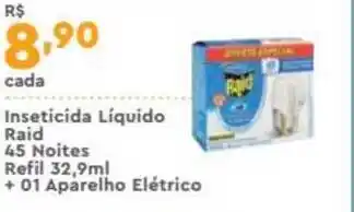 Supper Rissul Inseticida Líquido Raid 45 Noites Refil + 01 Aparelho Elétrico 32.9ml oferta