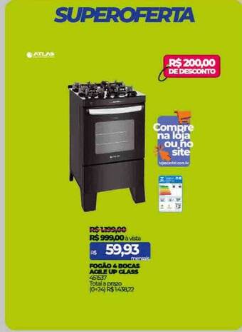Lojas Certel Fogão 4 bocas agile up glass atlas oferta