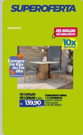 Lojas Certel Conjunto mesa + 4 cadeiras kappesberg oferta