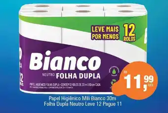 Supermercados Alvorada Papel higiênico mili bianco 30m folha dupla neutro leve 12 pague 11 oferta
