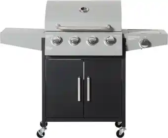 Outsunny churrasqueira a gas 40000 btu com 4 queimadores 2 portas e mesas laterais em aco carbono pretoprata