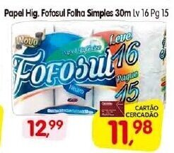 Cercadão Papel Hig. Fofosul Folha Simples 30m lv 16 pg 15 oferta