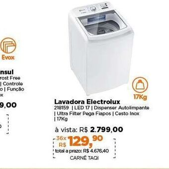 Lojas TaQi Lavadora electrolux oferta