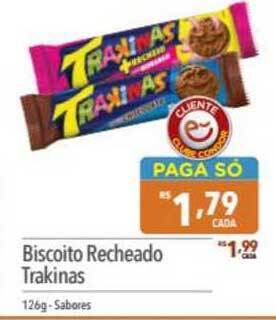 Supermercados Condor Biscoito Recheado Trakinas 126g oferta