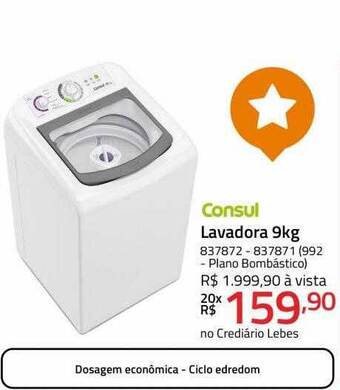 Lojas Lebes Consul lavadora 9kg oferta