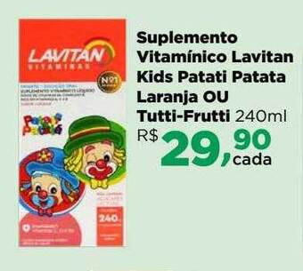 Farmácias Nissei Suplemento vitamínico lavitan kids patati patata laranja ou tutti-frutti oferta