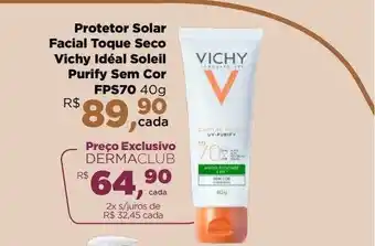 Farmácias Nissei Protetor solar facial toque seco vichy idéal soleil purify sem cor fps70 oferta