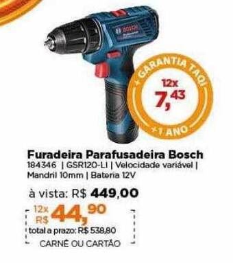 Lojas TaQi Furadeira parafusadeira bosch oferta