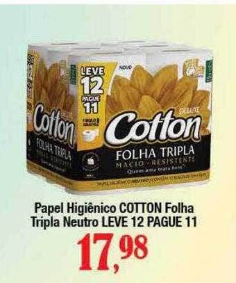 Supermercados Unidos Papel higiênico cotton folha tripla neutro leve 12 pague 11 oferta
