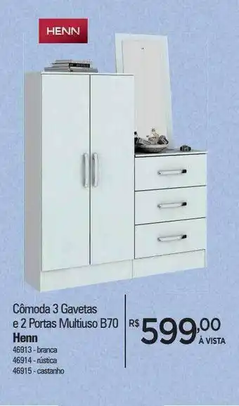 Zenir Cômoda 3 gavetas e 2 portas multiuso b70 henn oferta