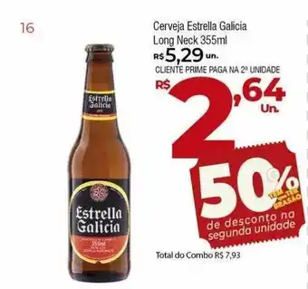 Cerveja estrella galicia long neck 50% de desconto na segunda unidade