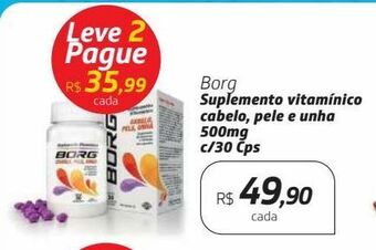 Drogal Borg suplemento vitamínico cabelo, pele e unha 500mg c/30 cps oferta