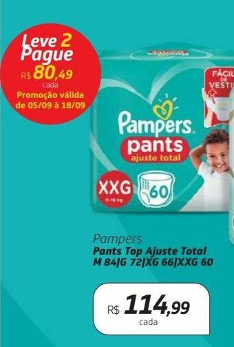 Pampers pants top ajuste total m 84|g 72|xg 66|xxg 60