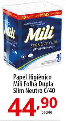 Akki Atacadista Papel Higiénico Mili Folha Dupla Slim Neutro c/40 oferta