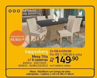 Lojas Lebes Kappesberg mesa tilia c 6 cadeiras oferta