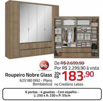 Lojas Lebes Roupeiro nobre glass thb oferta